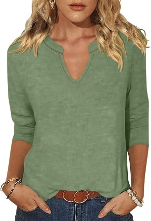 TICTICMIMI Womens Tops 3/4 Sleeve T-Shirts V Neck Tunic Tops Basic Tees | Cotton Blend, Not Clingy, No See-through, Casual, Relaxed Fit, Solid, Easy Care, Dressy, Basic, Cute, Work, Vacation