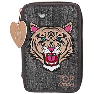 Depesche 10917 etui met 3 ritssluitingen en pennen van Lyra, TOPModel, tijgermotief, ca. 7,5 x 13 x 20 cm