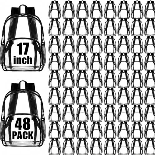 Image of Amylove 48 Pcs Clear Backpack bulk for Stadium Events Heavy Duty PVC Transparent Bookbag for College Workplace Security (17 Inches,Blacks)