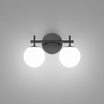 Ralbay Black Vanity Lights - 2 Mid Century Modern Bathroom Lights Over Mirror, Milk White Globe