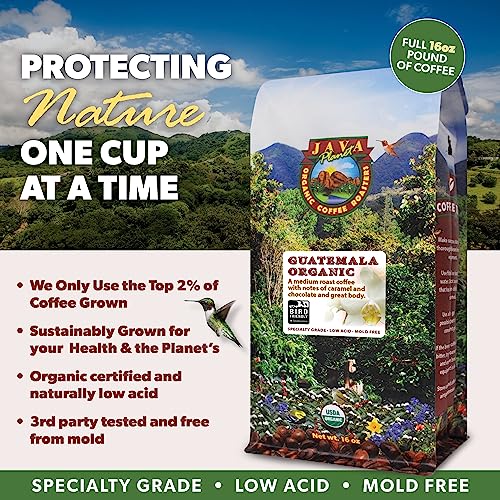 Java Planet Low Acid Coffee, Organic Guatemala Single Origin: Whole Bean Medium Roast - Smooth Full Flavored Coffee Bean, Smithsonian Bird Friendly 5LB Bag