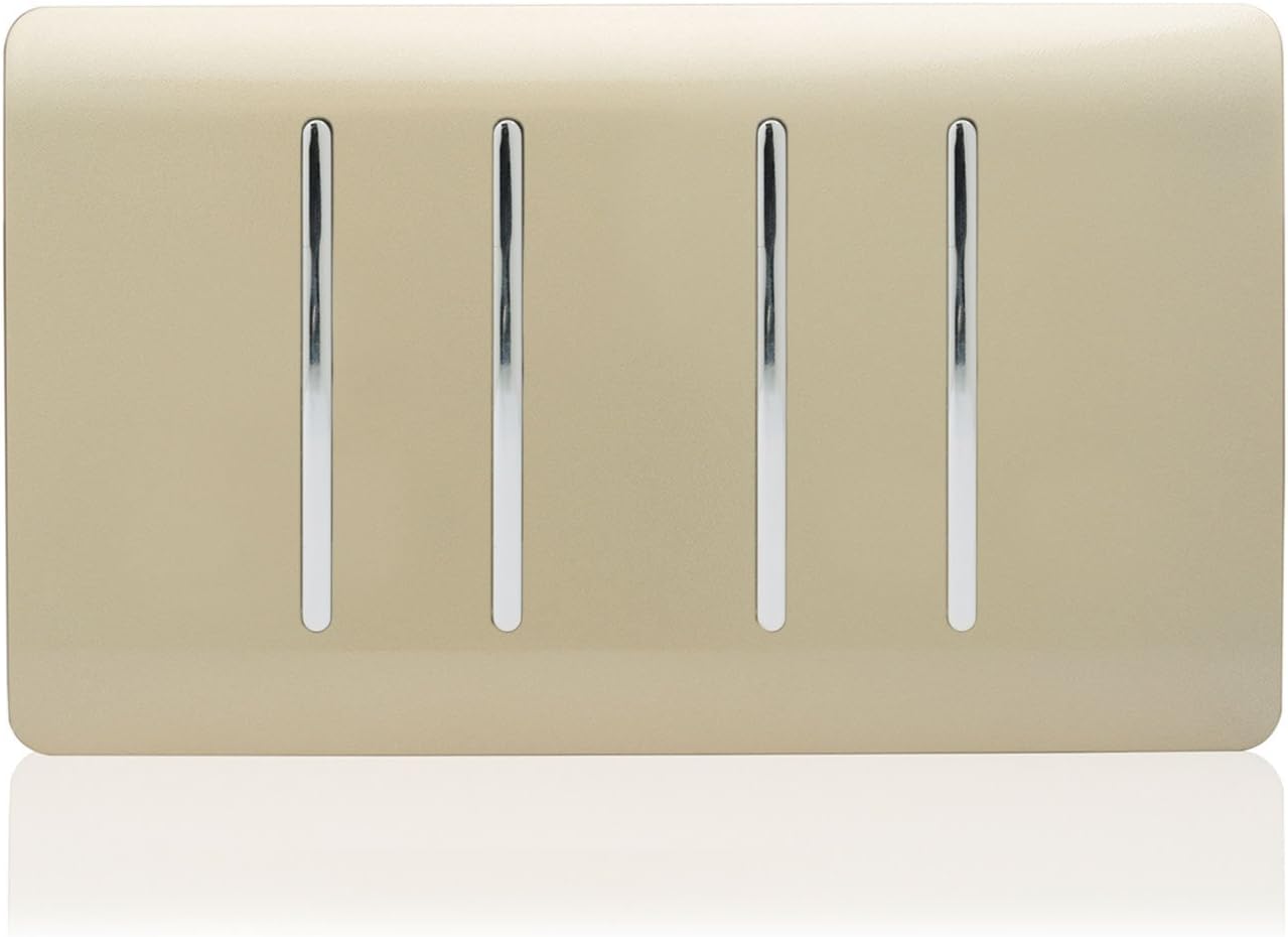 Trendi ART-SS33GO Artistic Modern Glossy 4 Gang 1 Way White Rocker Double Plate Tactile Light Switch in Champagne Gold