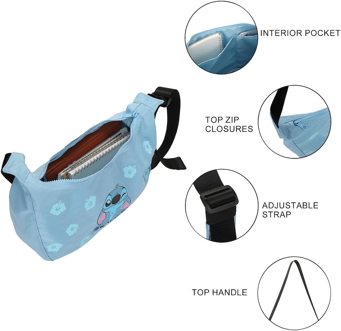 Disney Lilo & Stitch Wink & Hibiscus Crescent Women's Blue Handbag - Image 5