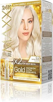 MAXX DELUXE Gold series 24K Gold Particle Serum with 1 Box 2 x 50ml and Developers Hair Dye GLACIER YELLOW 0.2