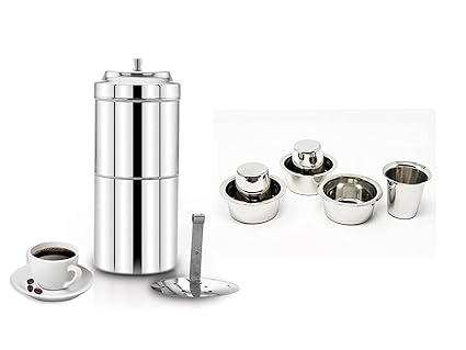 Adithya Essentials Stainless South Indian Filter Coffee Maker,Coffee Filter 150ml + Dabara 2Set