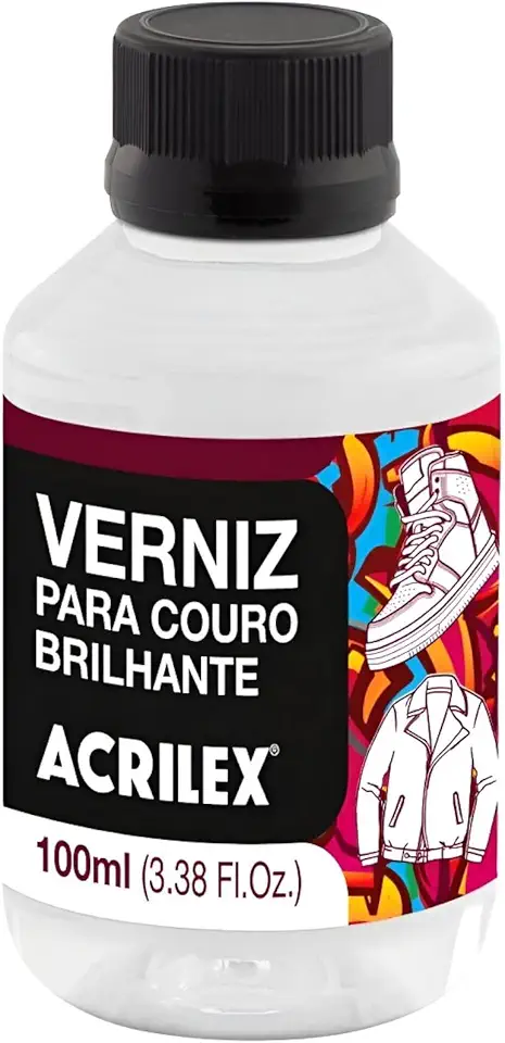 Verniz Brilhante Para Couro Acrilex 100 Ml Brilhante Brilhante – Acabamento Sofisticado e Proteção Extra Desenvolvido Especialmente para dar Acabamento Profissional em Couro Natural ou Sintético