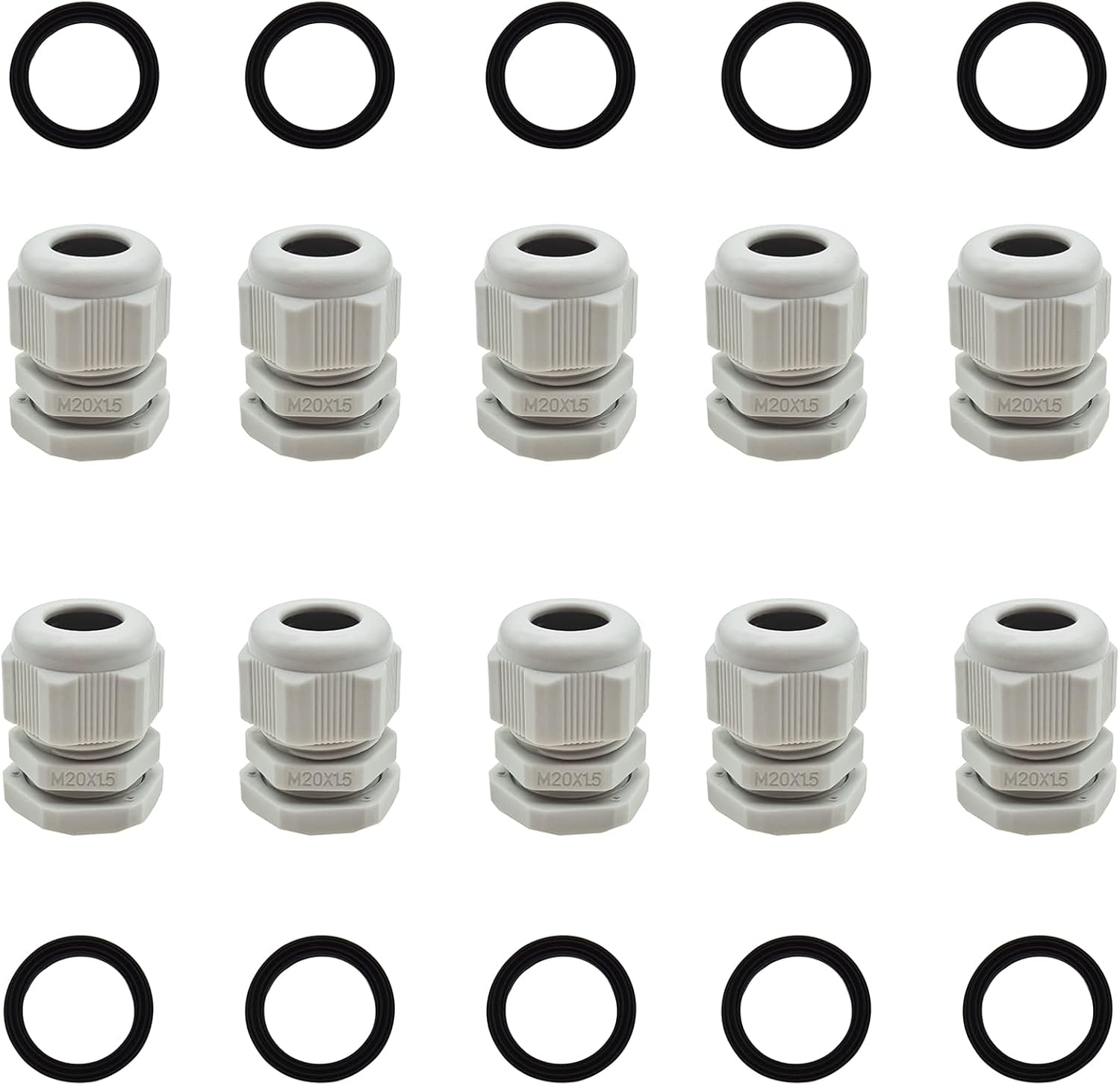 10 Pcs Black M20x1.5 Waterproof Cable Glands Joints Adjustable 6-12mm Cable Connectors Compression Cable Glands with Locknuts (IP68)