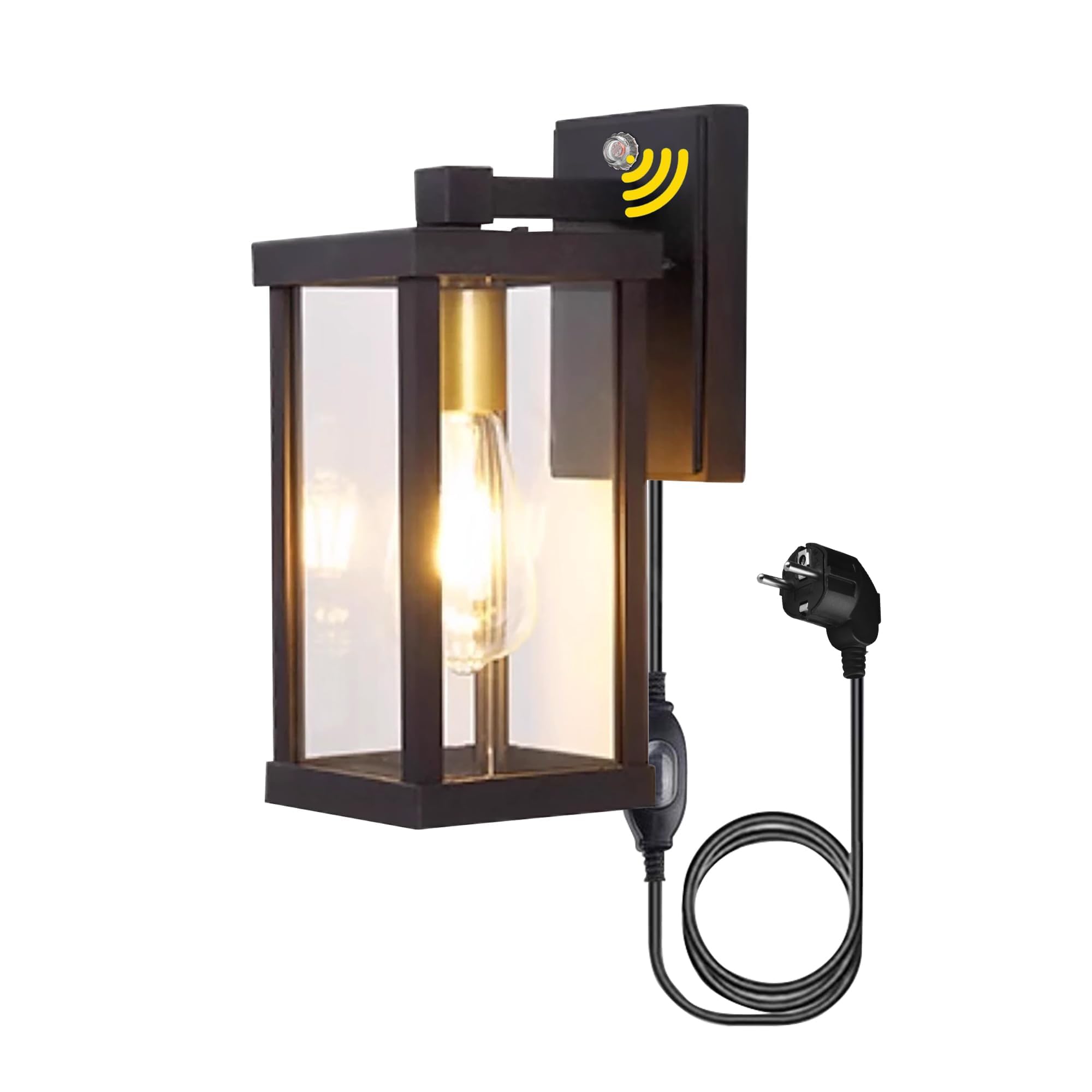 Dusk-to-Dawn Außen IP65 Wasserdicht Wandleuchten, Aluminium Aussen Wandlampe, 1,8m Kabel mit Stecker, E27, Max. 60W Wandleuchte für Garten Garage Sportplatz