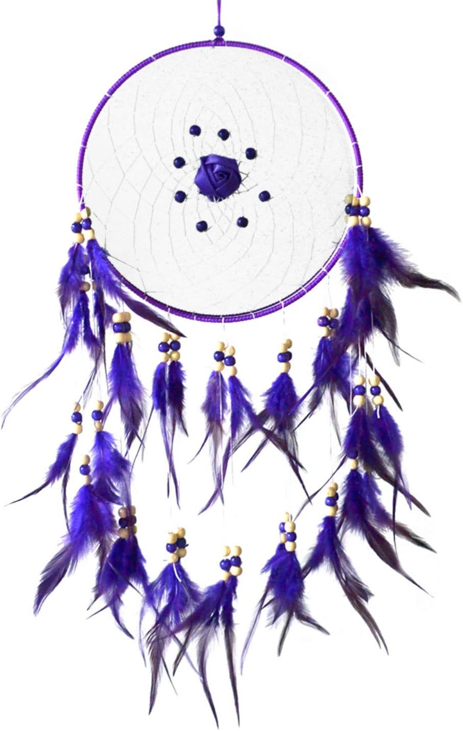手作りドリームキャッチャー 羽飾り 捕夢網 風鈴 車飾り 窓飾り ぶら下げドリームキャッチャー インテリア 装飾品 贈り物 手芸品 パープル