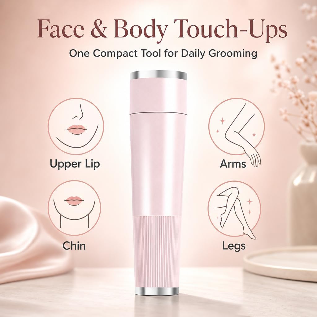 Bloomly Facial Hair Remover, Bloomly Hormonal Hair Remover Pro, Gentle Micro Trimming with Led Light, Portable Design, Painless Electric Face Razor for Coarse Hair (Pink)