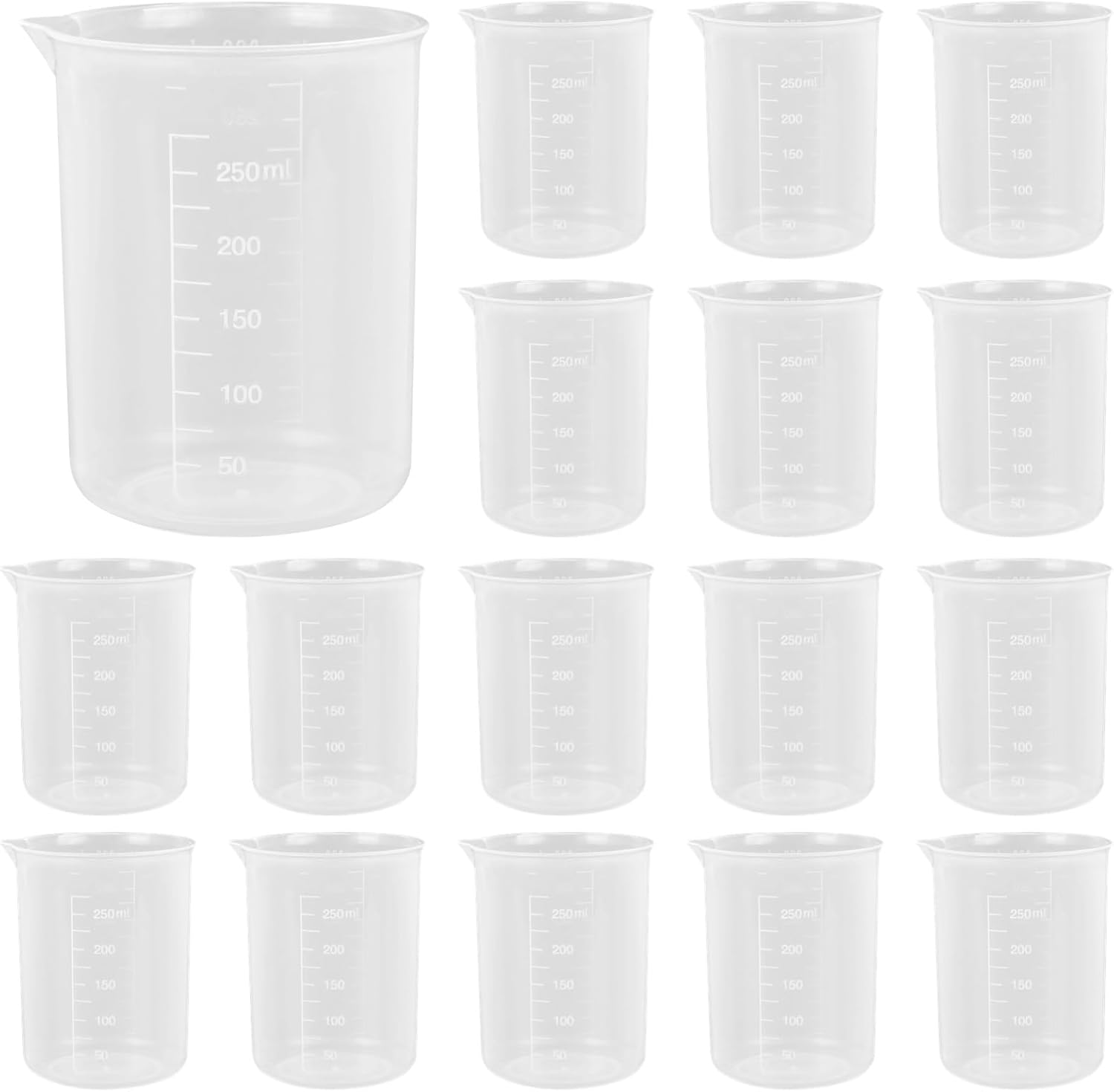30 Plastic Graduated Beakers, 250Ml Capacity, Reusable with Tapered Spout, Clear Markings for Accurate Measuring, Ideal for Baking and Lab Use