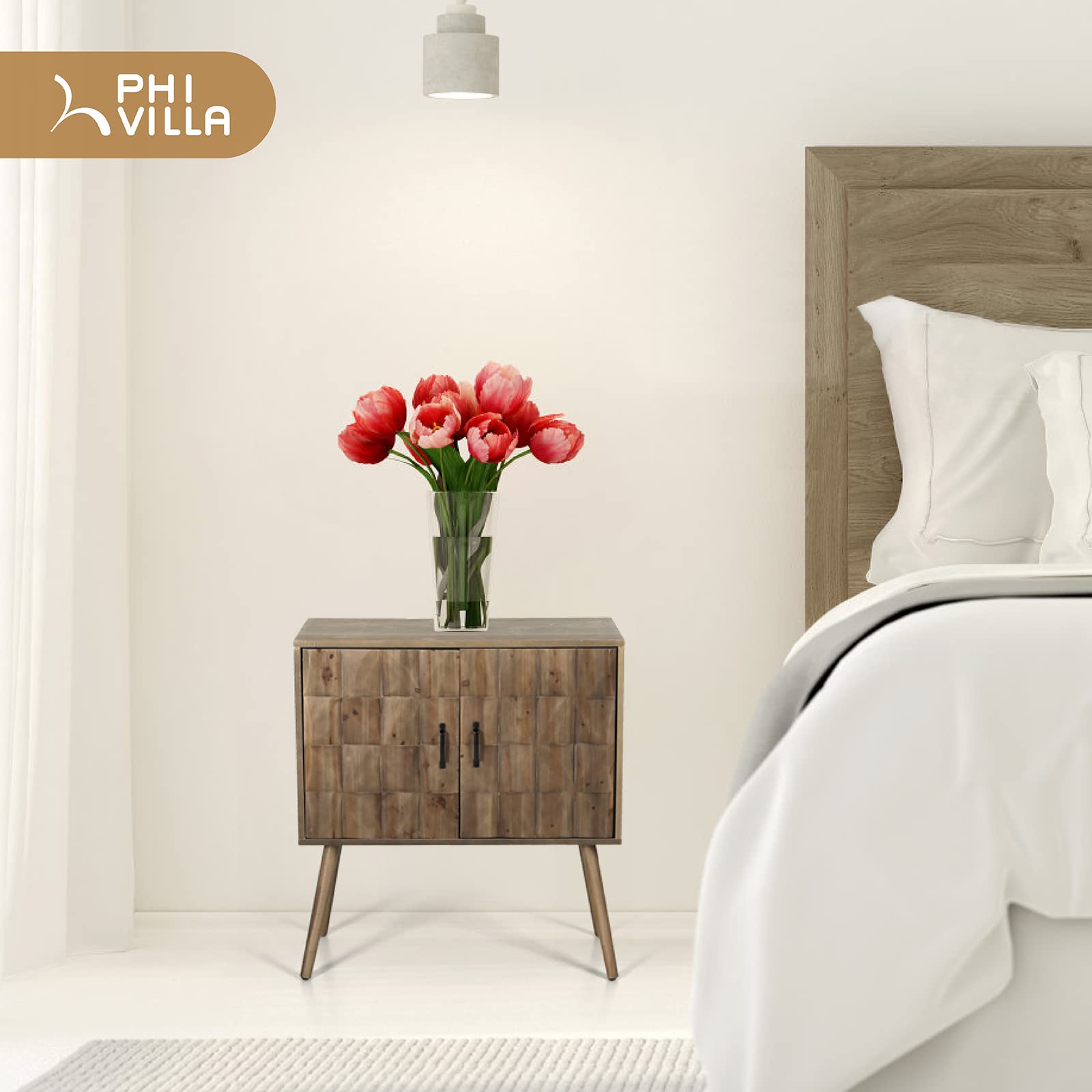 Buy PHI VILLA Accent Buffet Sideboard with Doors 2Tier Nightstand with Storage