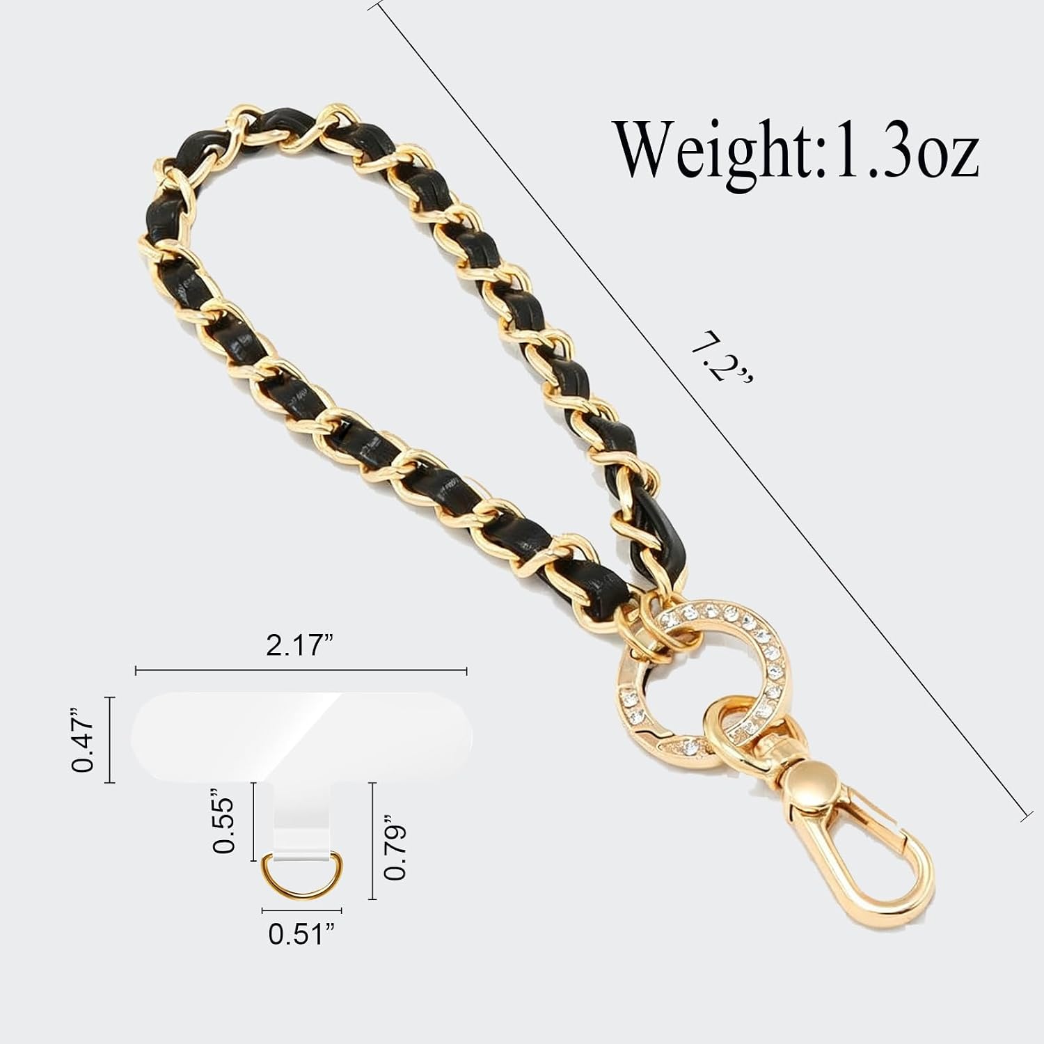 Phone Wrist Strap for Women & Moms, Metal Chain & Leather Phone Lanyard with Tether Tab, Hands-Free Wristlet Bracelet
