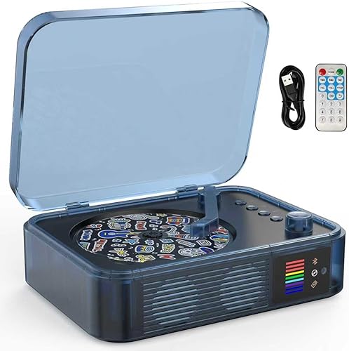 Reproductor de CD portátil Bluetooth LED de escritorio retro para el hogar con altavoces, batería recargable, pequeño reproductor de CD vintage