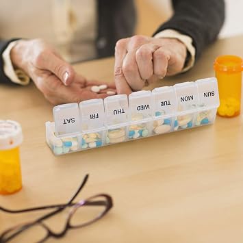 Sukuos Extra Large Weekly Pill Regulator 2 Pieces, Daily Pill Cases for Pills, Vitamins, Fish Oils or Supplement (Black+White)