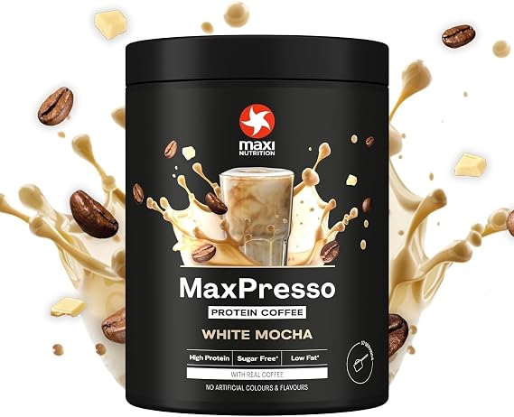 MaxiNutrition MaxPresso White Chocolate Mocha, Protein Coffee, Whey Protein Powder, 21 g Protein per Serving, Sugar-Free & Low-Fat, Mix Warm or Cold