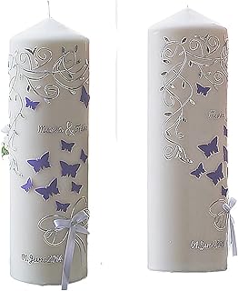 Hochzeitskerze mit Namen und Datum - Kerze zur Hochzeit - Traukerze, mit Schmetterlinge - 300 x 70 mm - Handarbeit, Wachsmotiv