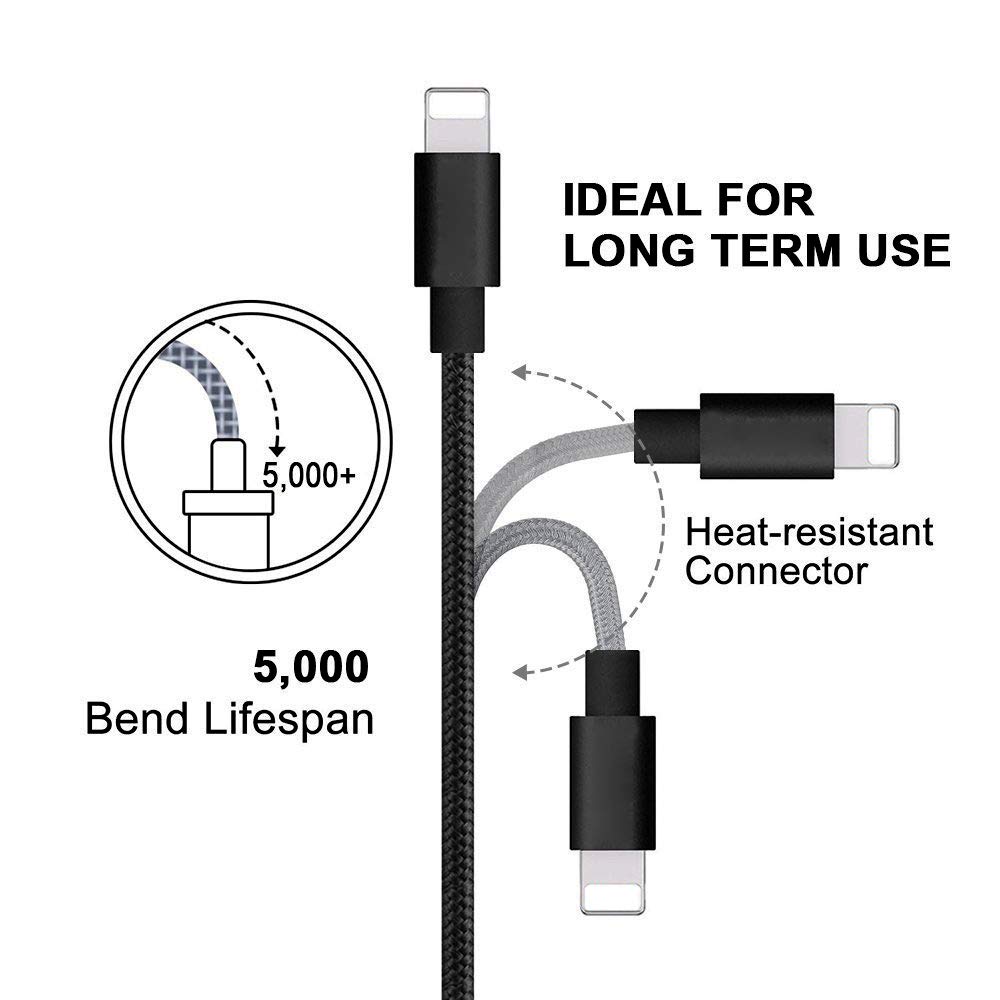 Cable cargador de teléfono, [2 unidades de 2 pies] de nailon trenzado de carga rápida USB 0.6M compatible con teléfono X 8 8 Plus 7 7 Plus 6s 6s Plus 6 6 Plus 5 5S 5C SE Air Mini y pantalla de 3