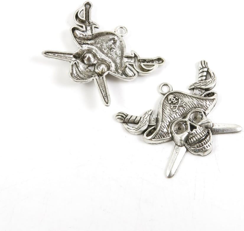 80 Pieces Antique Silver Tone Jewelry Making Charms W4TW0 Pirate Skull Head Pendant Ancient Findings Craft Supplies Bulk Lots