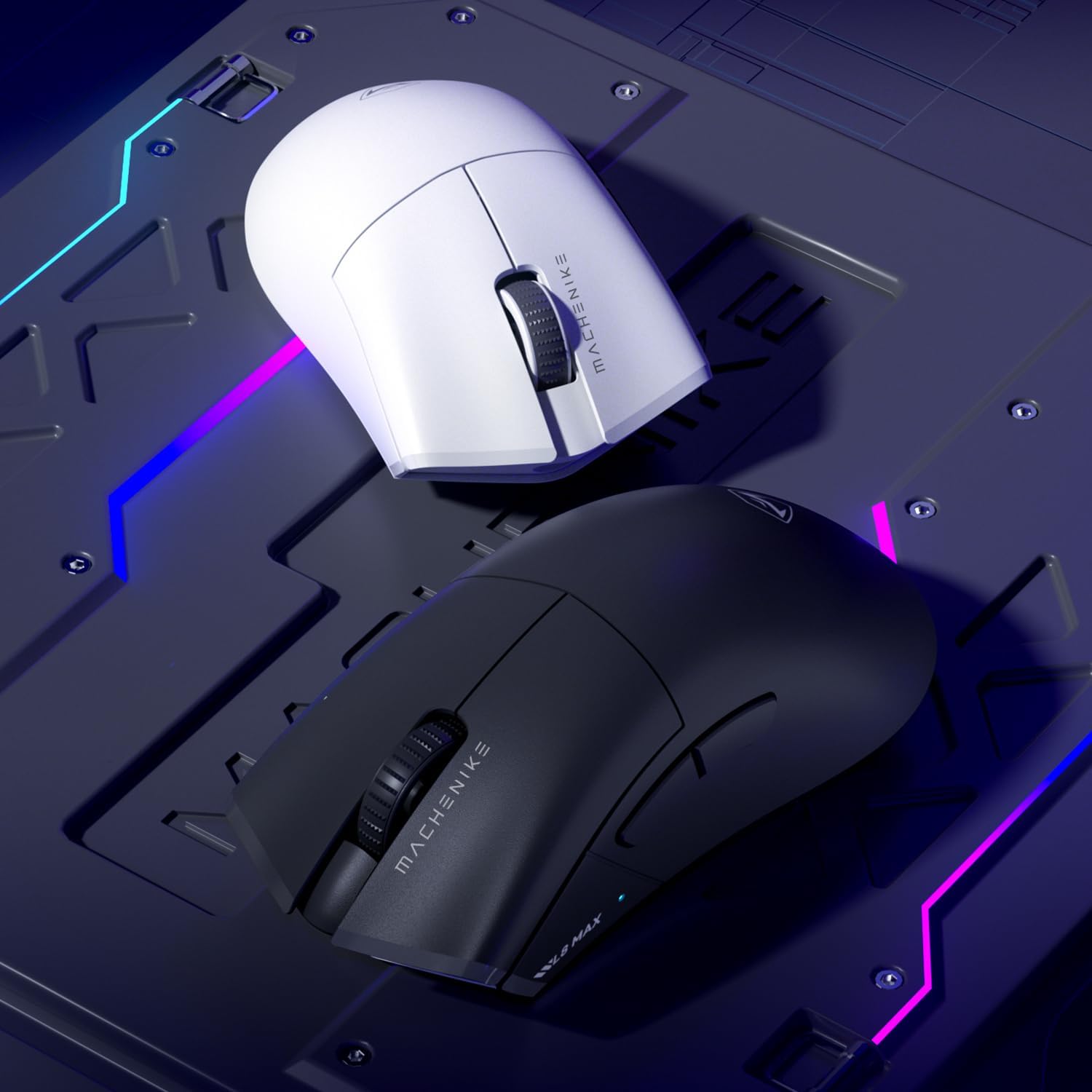 Machenike L8 MAX Wireless Gaming Mouse with RGB Charging Dock,26,000 Dots Per Inch,PAW3395 Sensor,5 Programmable Buttons,Long Battery Life,White Gaming Mice Compatible with PC, Mac