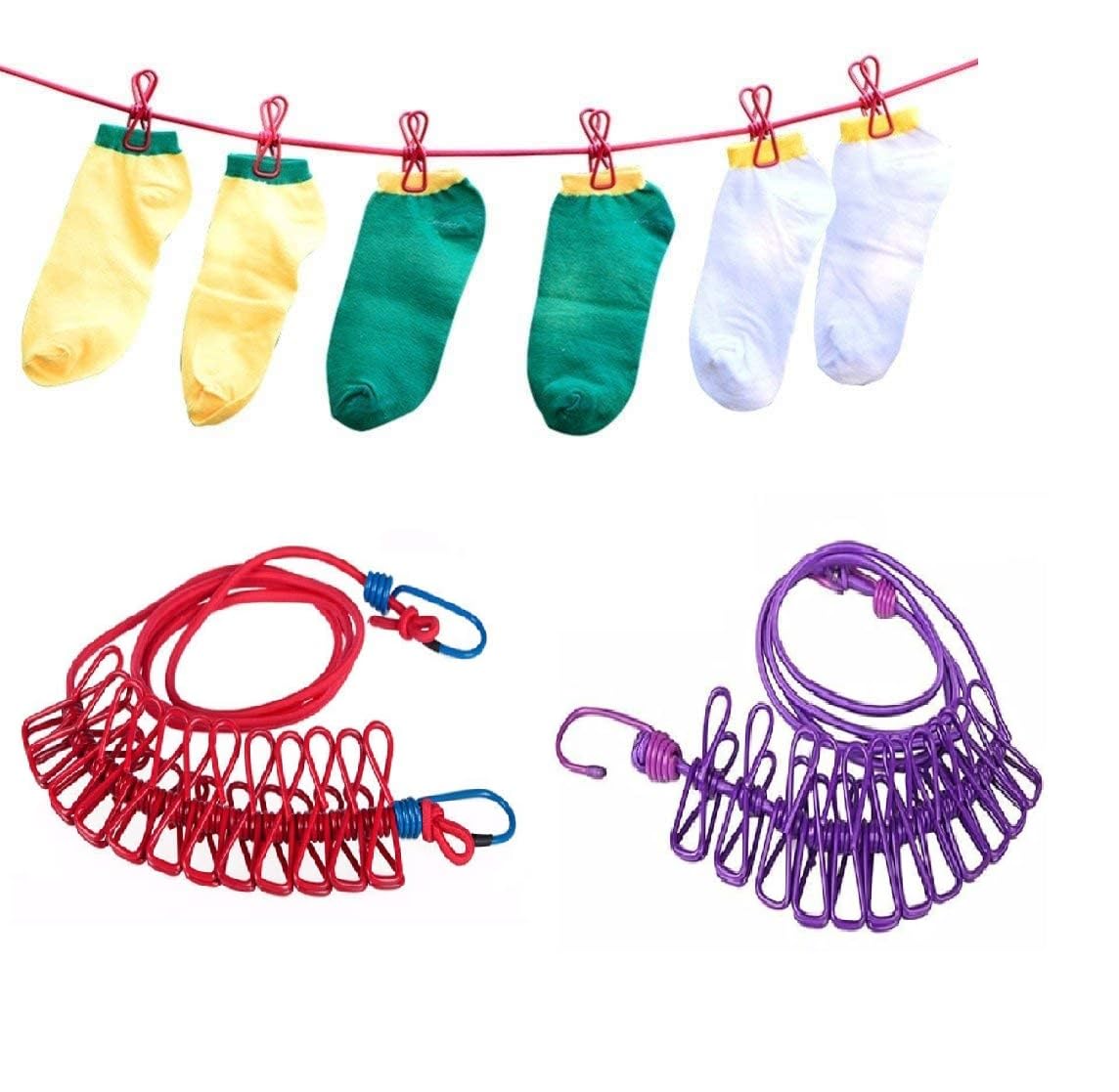 winberg cloth line elastic rope with clip 12 clip pack of 2 rope combo offer rpcp-002