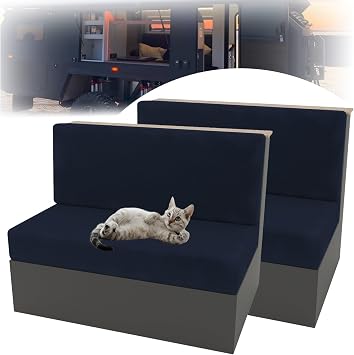 2 Set RV Dinette Cushion Covers, Stretch Velvet Camper Cushion Slipcovers, Replacement Camper Sofa Chair Protector, 2 Backrest and 2 Bench Cover(Dark Blue)
