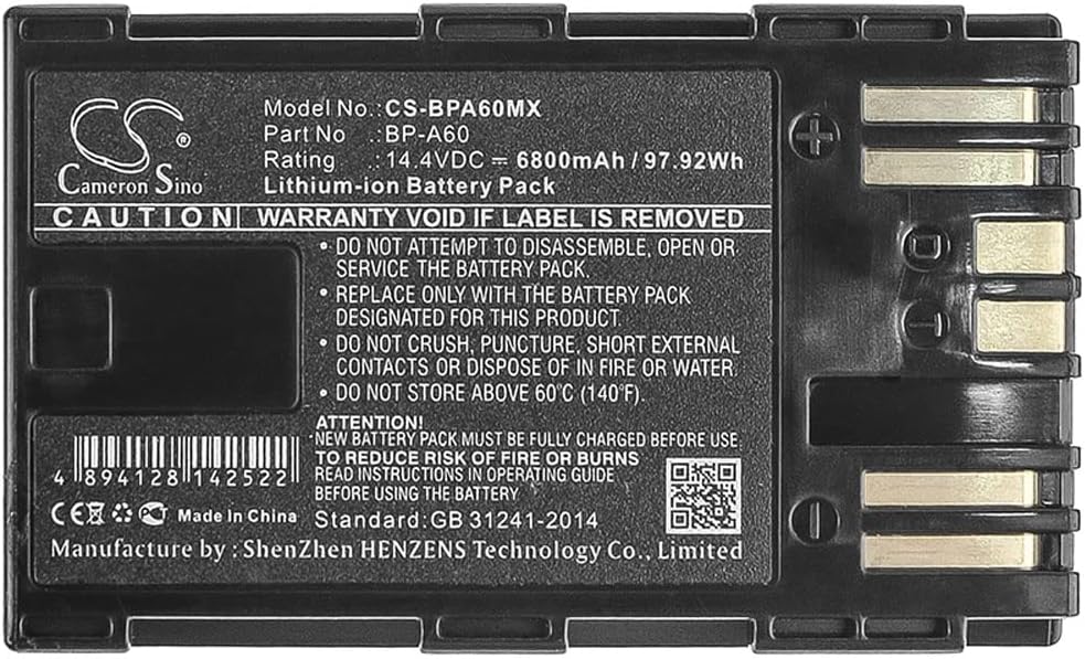 Cameron Sino NEW 6800mAh Replacement Battery Fit for Canon CA-CP200L, EOS C200, EOS C200 PL, EOS C200B, EOS C300 Mark II, EOS C300 Mark II PL, XF705 BP-A60