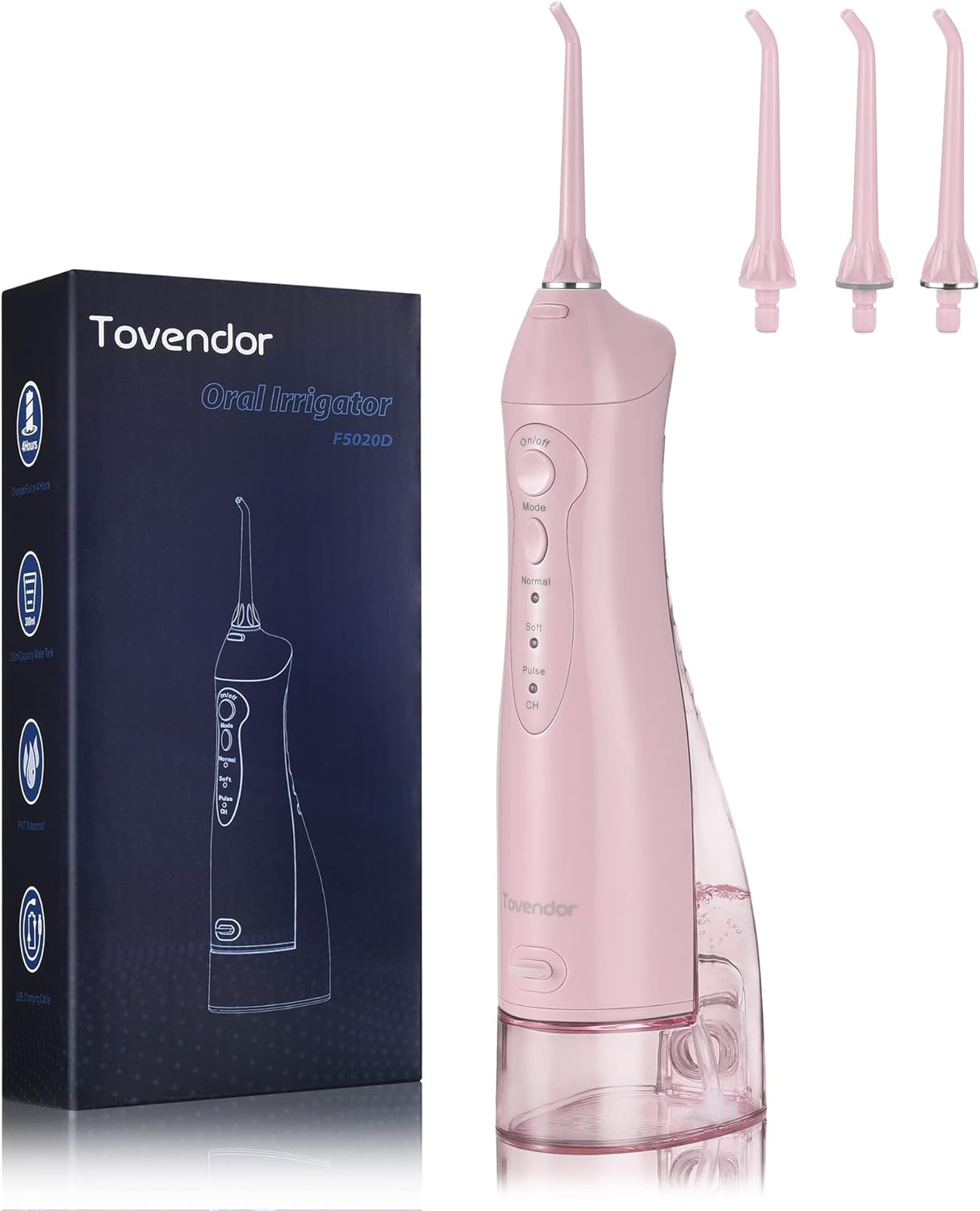 TOVENDOR Electric Water Flosser, Cordless Dental Oral Irrigator - 3 Modes, 3 Tips for Family Hygiene (300ML, Waterproof Waterflosser) (Pink) : Health & Household