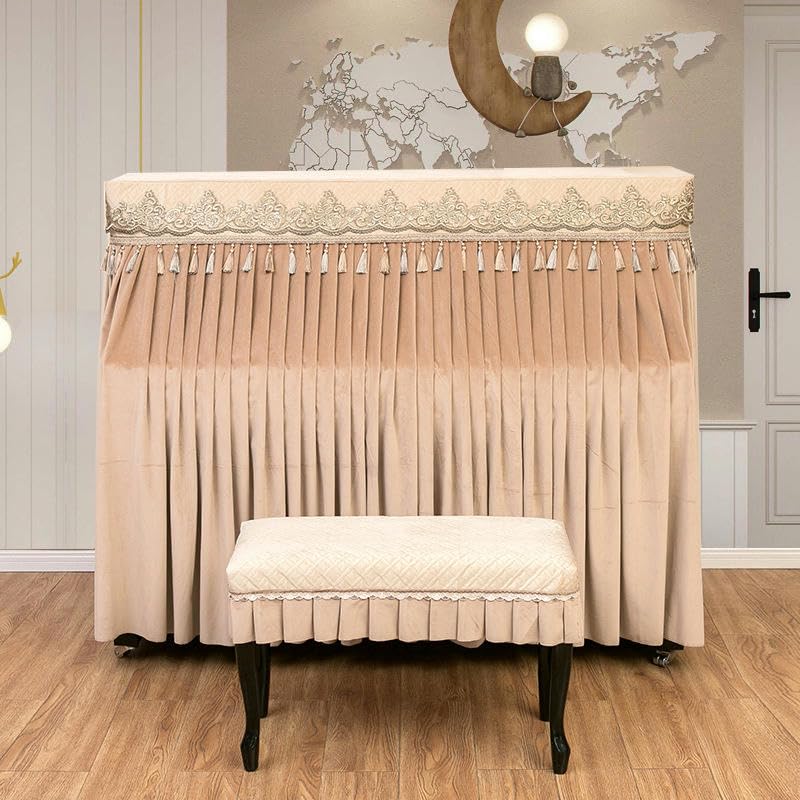 Für 150 cm Standard-Klavier lila Samt Quaste Rüschen Staubschutz für aufrechte Klaviere mit Hocker-Abdeckung volle Abdeckung für aufrechte Klaviere Stoff-Sonnenschutz