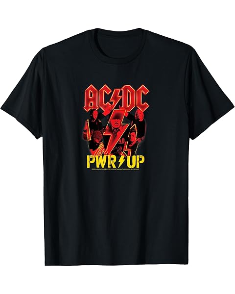 AC/DC - PWR UP T-Shirt, Black, Small, Unisex, Short Sleeve, V-Neck, Classic Fit, Polyester, Boys, Rock Fans