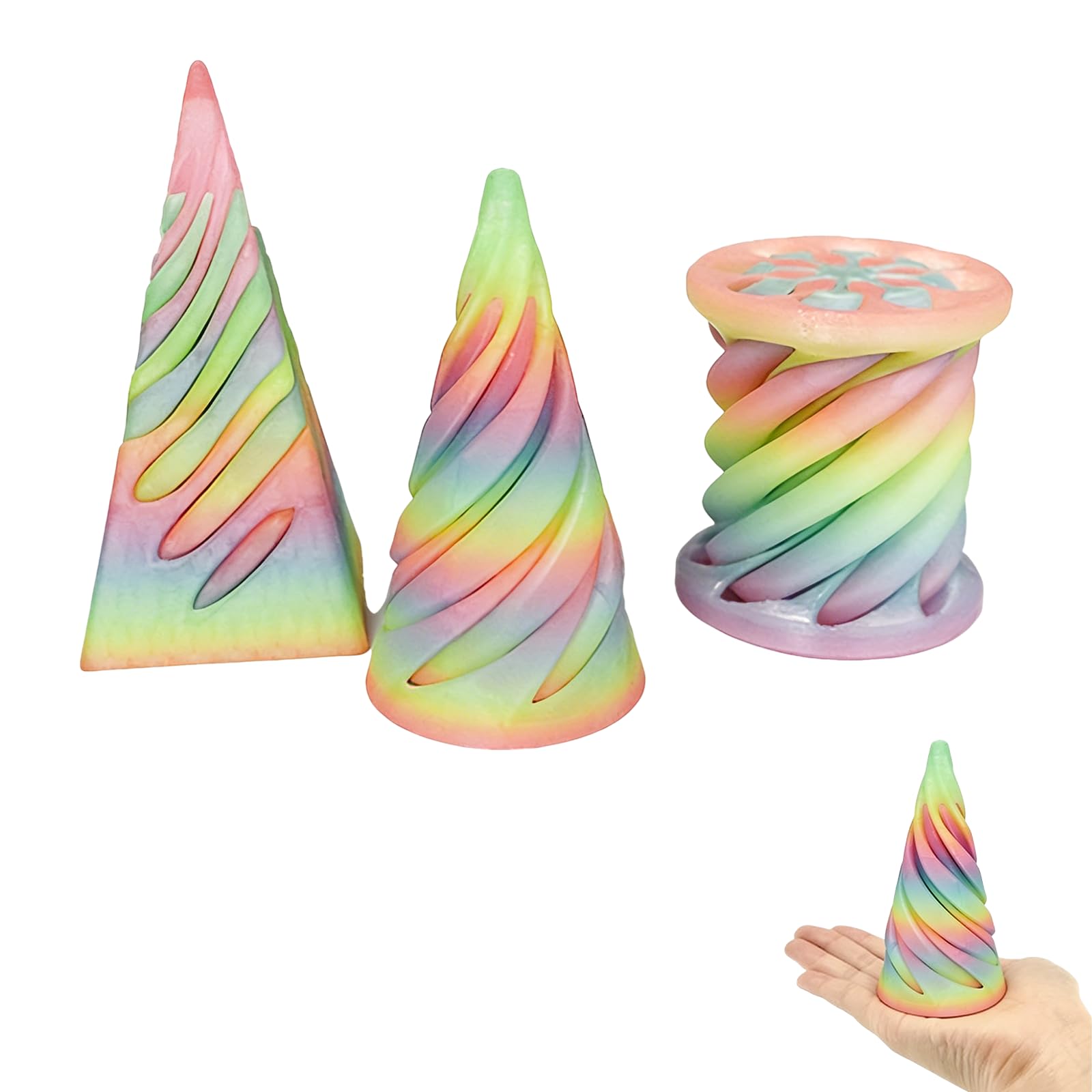 3Pcs 3D Printed Spiral Cone Fidget Toys Mini Sensory Stress Relief Desk Toy Impossible Pyramid Passthrough Sculpture Decor Toys for Concentration Spiral Cone Toy for Office Home Travel Party Gift (A)