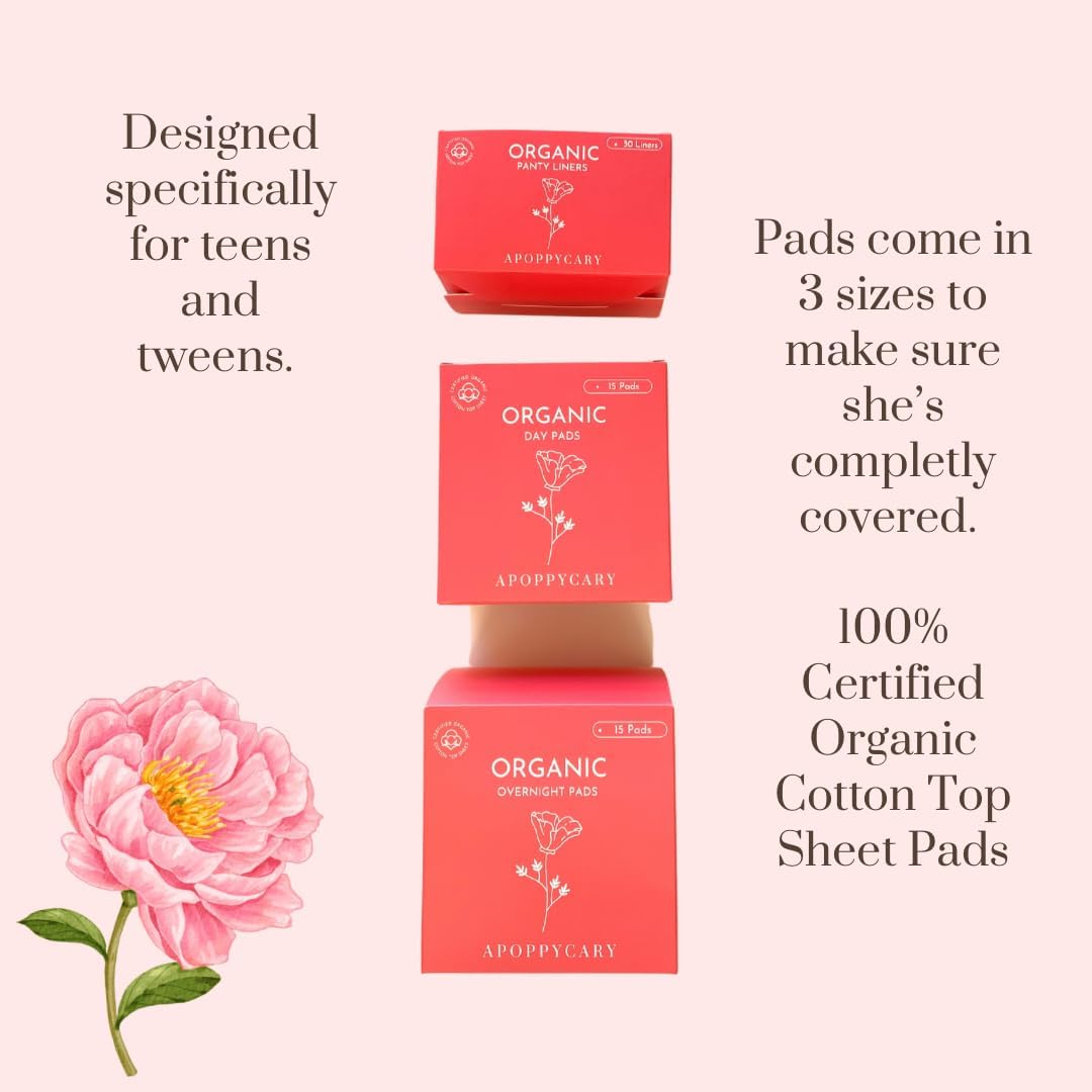 Organic 78 PC Tween & Teen Period Kit. Certified Organic Cotton -Includes 30 DayPads, 15 Regular TeenPads, 15 OvernightPads, 15 Natural Feminine Wipes, A Pre-Stocked to-Go Period Kit & More!