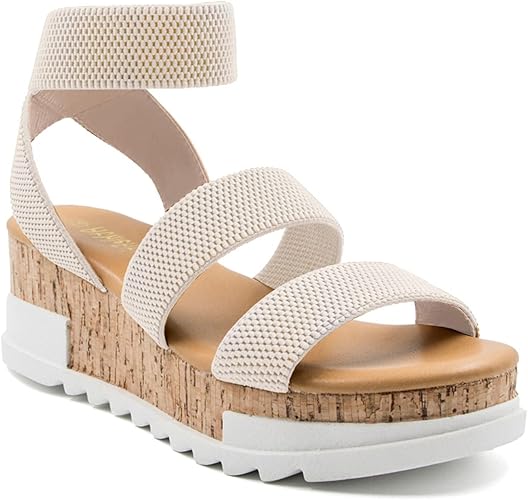 Athlefit Women's Wedge Sandals Platform Sandals Cork Elastic Strap Sandals