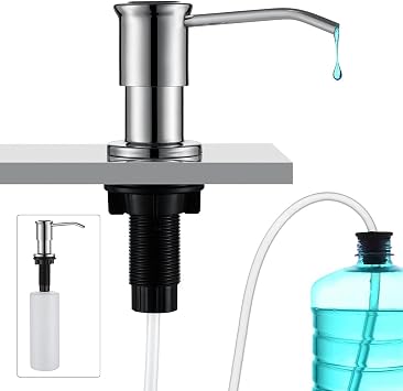 Maizoon Built-in Soap Dispenser for Kitchen 304 Stainless Steel Pump Head with 500ML/17OZ Bottle and 100CM/39Inches Extension Tube Dish Soap Hand Lotion Dispenser Bright Silver