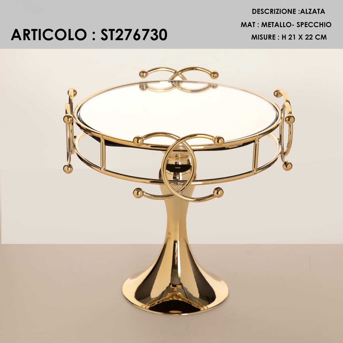 Alzatina Oro in Metallo e Specchio Ø22xH.21 cm Centrotavola Elegante Porta Dolci Idea Regalo Matrimonio Anniversario 2026