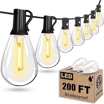 REEMEER 200FT Outdoor String Lights, Ultra Long Waterproof 60+2 Shatterproof Bulbs Led Outside Patio Lights for Porch Deck Garden Backyard Balcony Wedding Party Decor