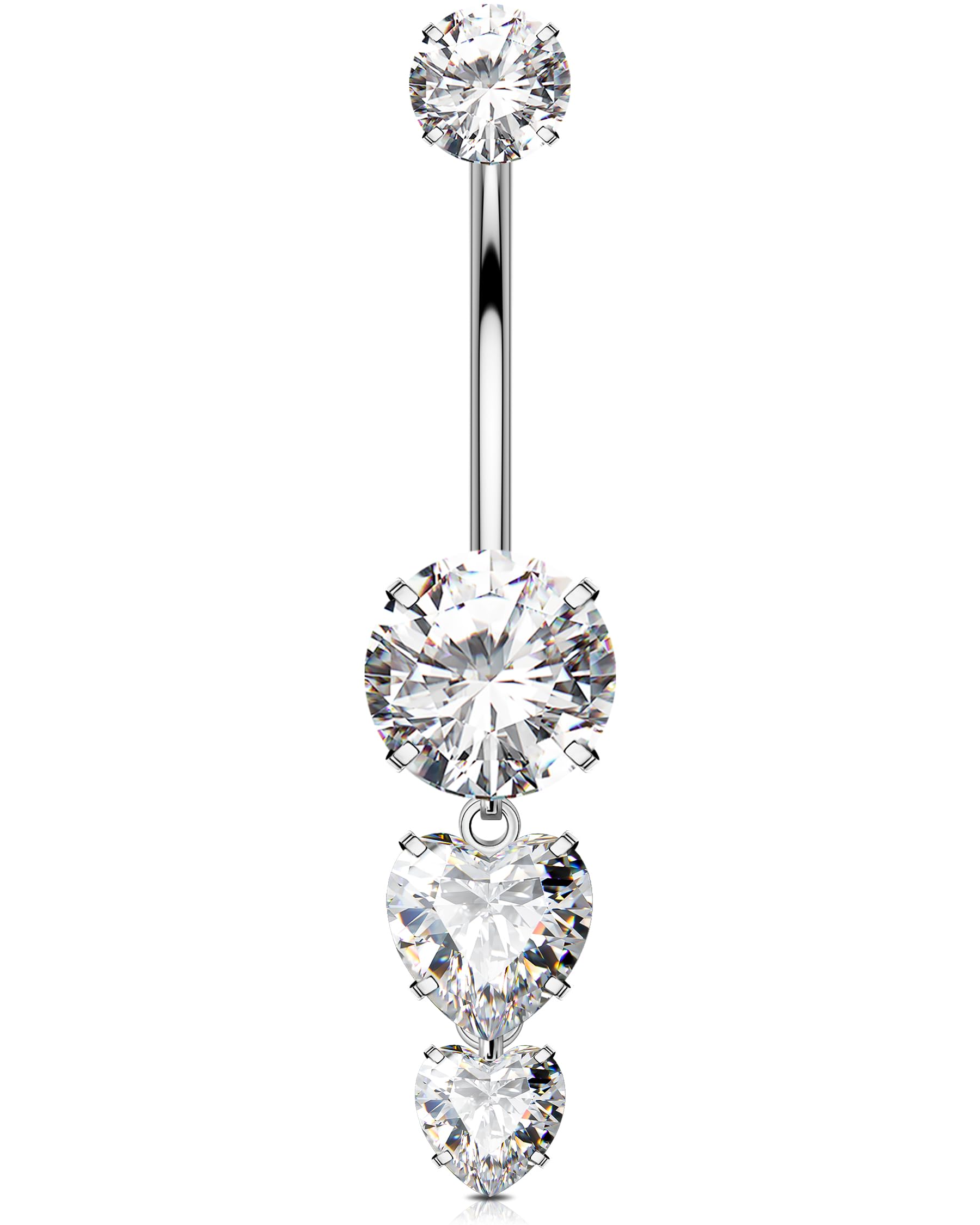OUFER 14G Titanio G23 Piercing Ombelico Filettatura Interna Cuore Piercing Ombelico Anello Pendente 8/10/12/14/16 mm Belly Bar CZ Trasparente Piercing Ombelico Cerchio Donna