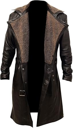 mens long genuine sheepskin shearling trench coat-USC Mens Classic Trend Fur Collar Warm Cozy Real Leather Jacket Coat Large