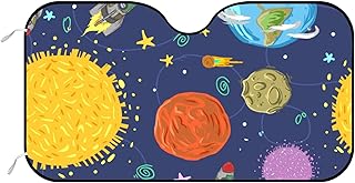 Capa de pára-brisa de carro com ícones de nave espacial de desenho animado para-sol veículo protetor de viseira de veículo bloqueia raios UV protetor de assento 140 x 70 cm