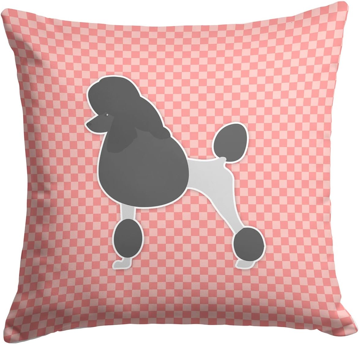Caroline's Treasures BB3639PW1414 Poodle Checkerboard Pink Fabric Decorative Pillow Machine Washable, Indoor Outdoor Decorative Pillow for Couch, Bed or Patio, 14Hx14W