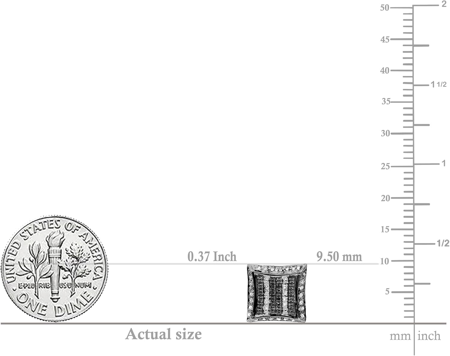 Dazzlingrock Collection 0.10 Ctw Round Black & White Diamond 9.5mm Kite Hip Hop Iced Out Studs in Black Plated Solid White Gold & Sterling Silver, Unisex Design Ladies,Mens Real Diamond Earrings