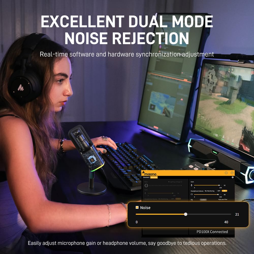 MAONO Dynamic Gaming Microphone: USB/XLR Podcast Mic with Software for Gamer-Podcast RGB PC Mic for Streaming Recording Studio YouTube Content Creation Online Chat PD100X - Image 4 thumbnail