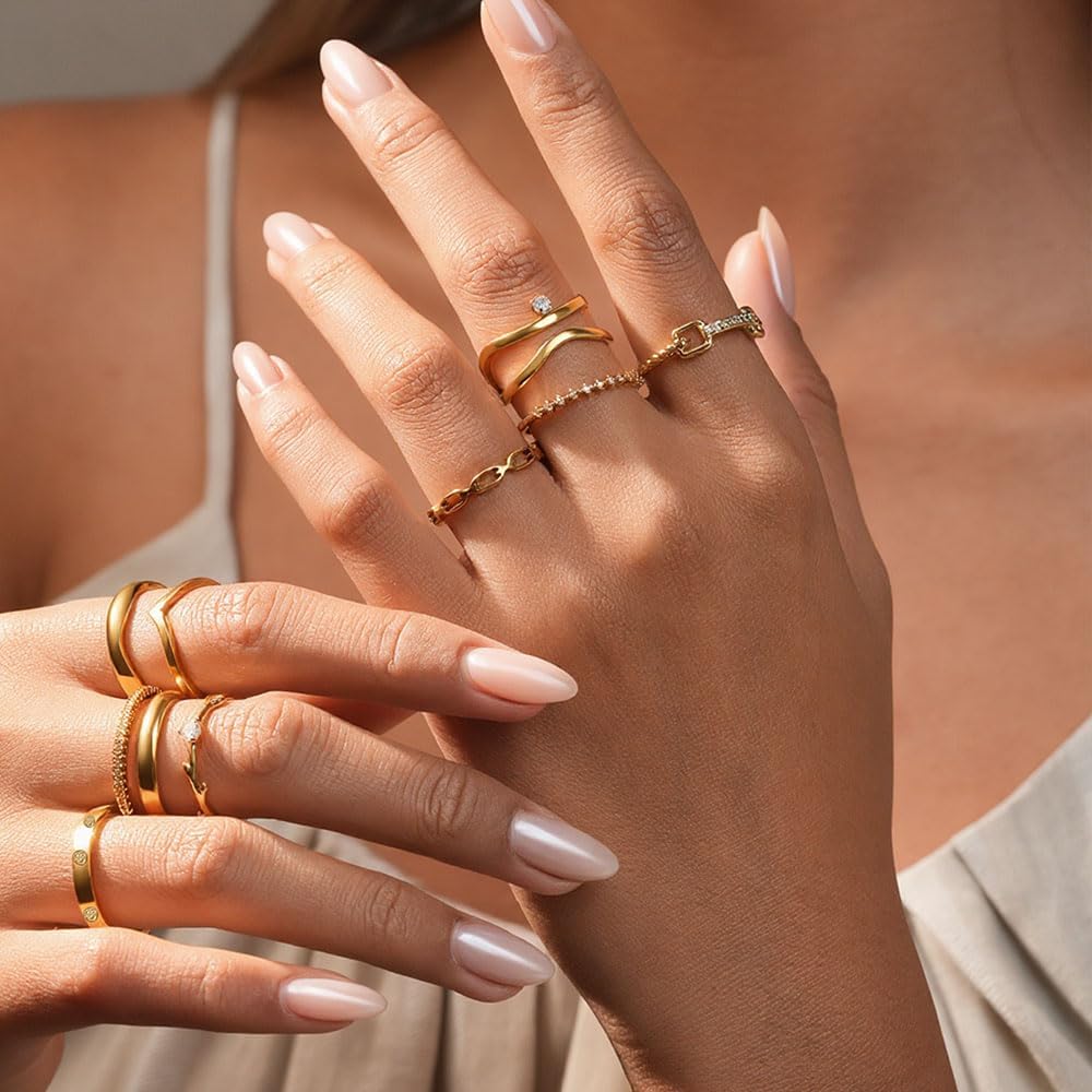 Stackable Gold Rings for Women Non Tarnish 14k Gold Plated Rings Cubic Zirconia Thin Thumb Stackable Ring Set Dainty Statement Engagement Rings for Women Size 5-10 - Image 7