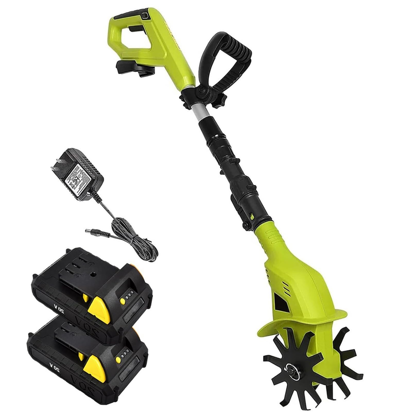 Coltivatori Coltivatore Elettrico a Batteria, motozappa elettrica da Giardino, Larghezza di Lavorazione 10 cm, profondità di Lavoro 25 cm, con 2 batterie da 2000 mAh e Caricabatterie