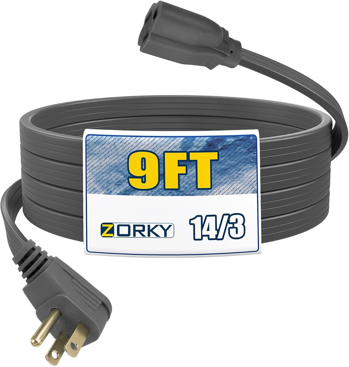 Cable de extensión para electrodomésticos de alta resistencia, calibre 14, 3 clavijas, cable de alimentación plano con conexión a tierra para aires acondicionados, refrigeradores, microondas, lavadoras, 15 A, 1875 W, gris