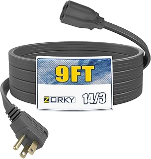 9 Ft Heavy Duty Appliance Extension Cord, 14 Gauge 3 Prong Grounded Flat Plug Power Cable for Air Conditioners, Refrigerators, Microwaves, Washing Machines, 15A 1875W, Gray
