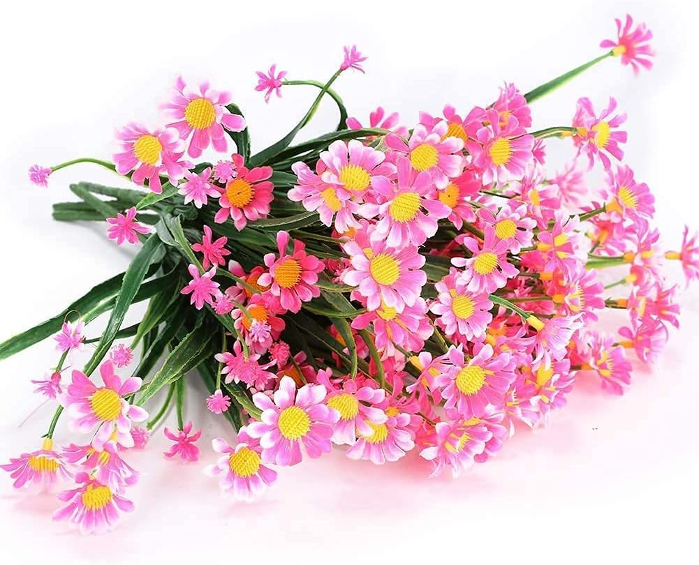 Ruiuzioong Artificial Daisy Flowers 4 Pack Outdoor Fake Flowers for Decoration No Fade Faux Plastic Flower Garden Porch Hanging Planter Farmhouse Window Box Décor (Pink) - Image 4