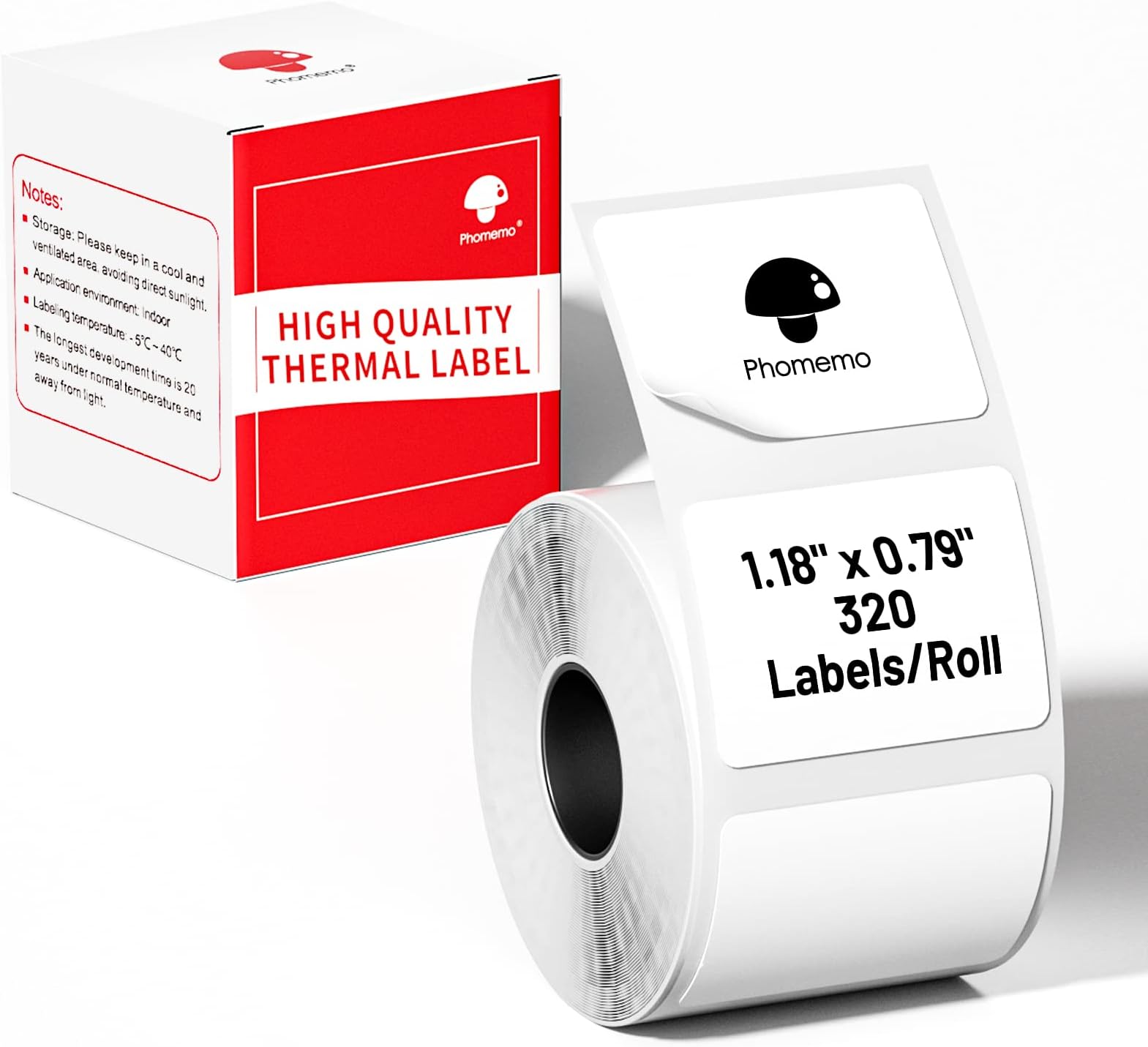 Phomemo Thermal Labels for M110/M221/M220/M120/M200 Label Printer,1.18" x 0.79" (30x20mm), 300 Labels/Roll, Black on White