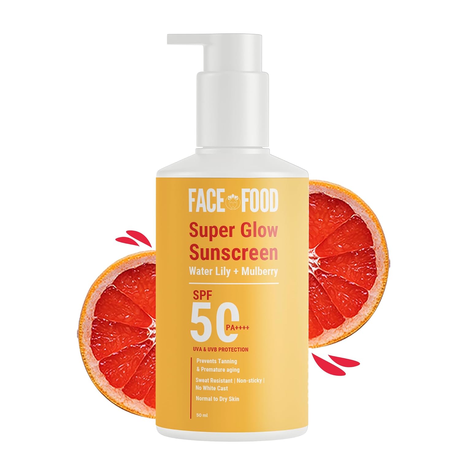 Face Food Organics Super Glow Moisturizer + Sunscreen Spf 50 Pa++++ | For Oily, Normal & Combination Skin | Uv + Blue Light Protection | Lightweight | No White Cast | 50G