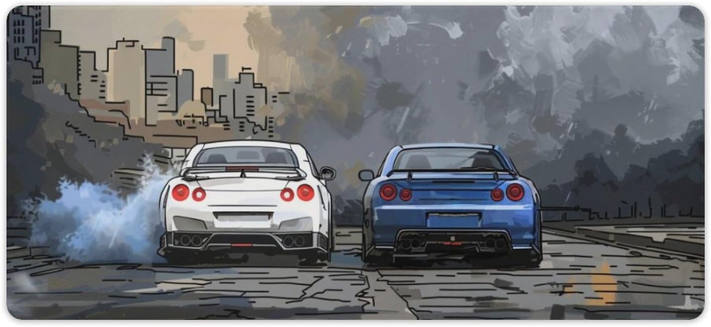 R34 Japan Street City Anime JDM Sport Car Large Gaming Mouse Pad Non-Slip Rubber Desk Mat Keyboard Computer Pad for Home Office 40x90cm